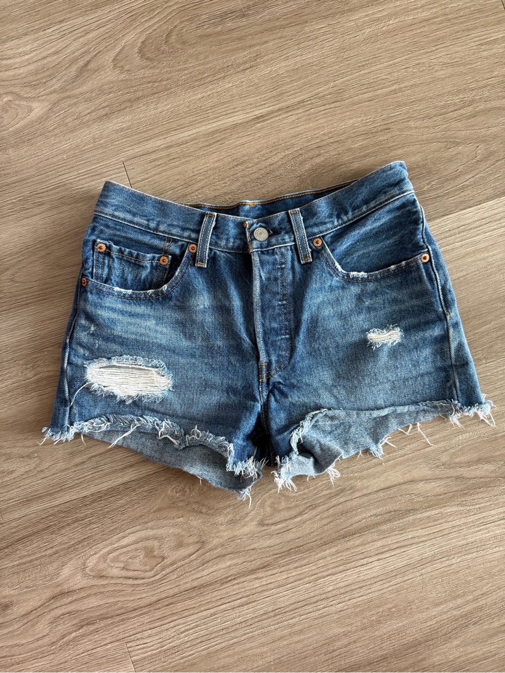 501 Levi's Blue Distressed Cutoff Jean Shorts